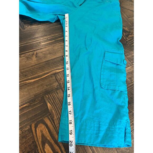 Chicos 100% Linen Pant Women Small Cargo Utility Beach Pocket Lagenlook ColorFul - Picture 6 of 9